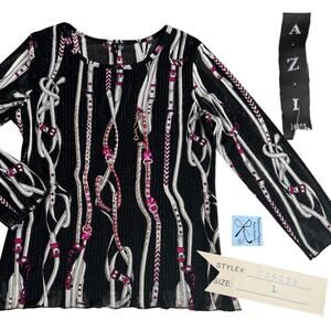 A.Z.I Jeans Micromesh Horsebit Bedazzled Top Sz L NWT